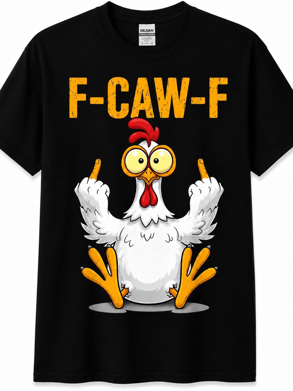 Gildan Black Graphic Tee with Yellow & White Chicken Illustration
